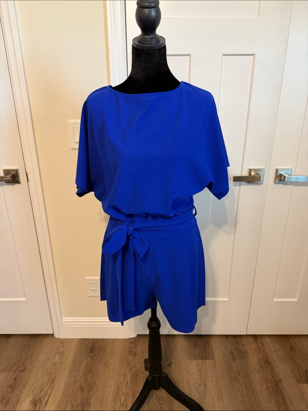 Royal Blue Short Romper with Waist Tie